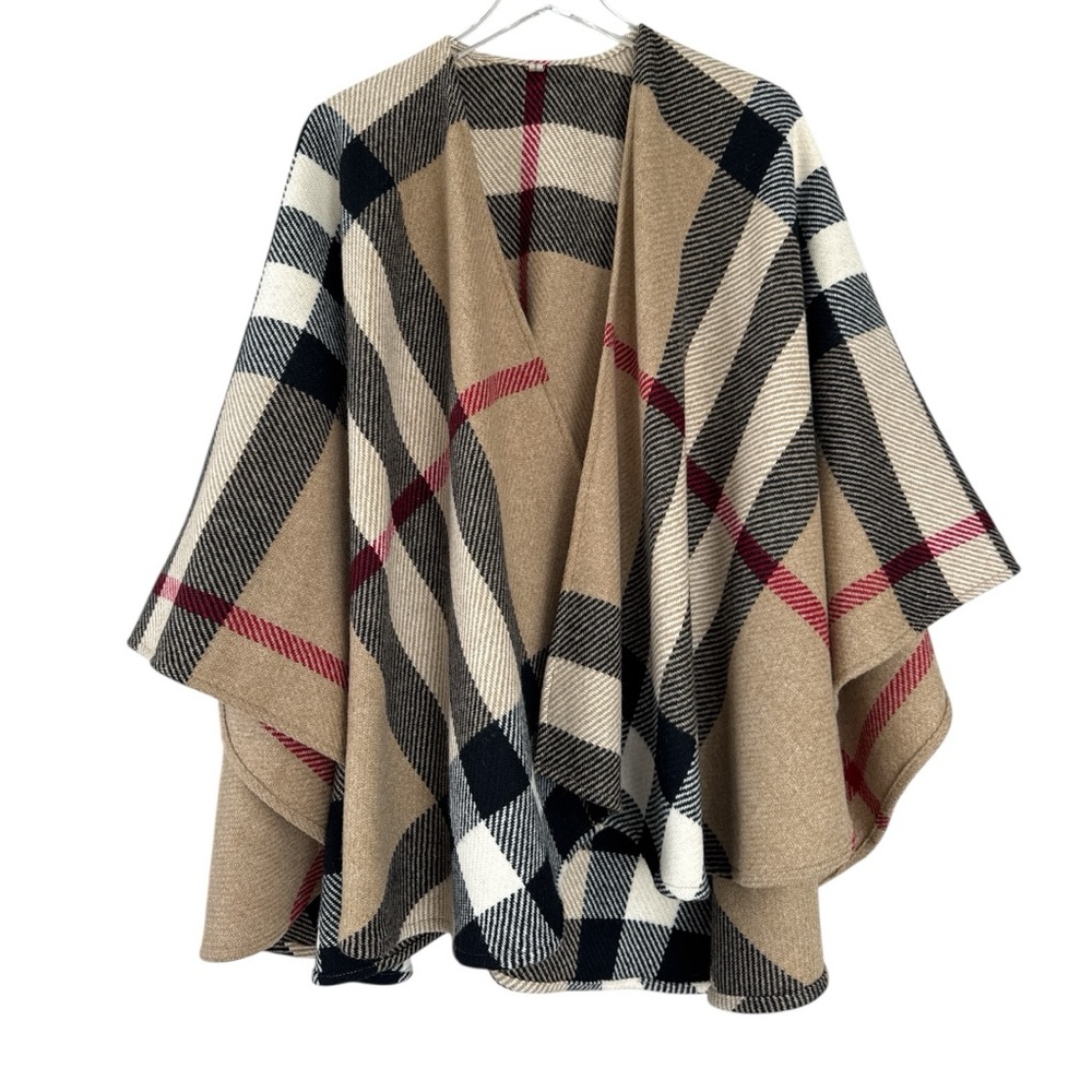 Burberry 100% Wool House Check Pattern Cape Poncho